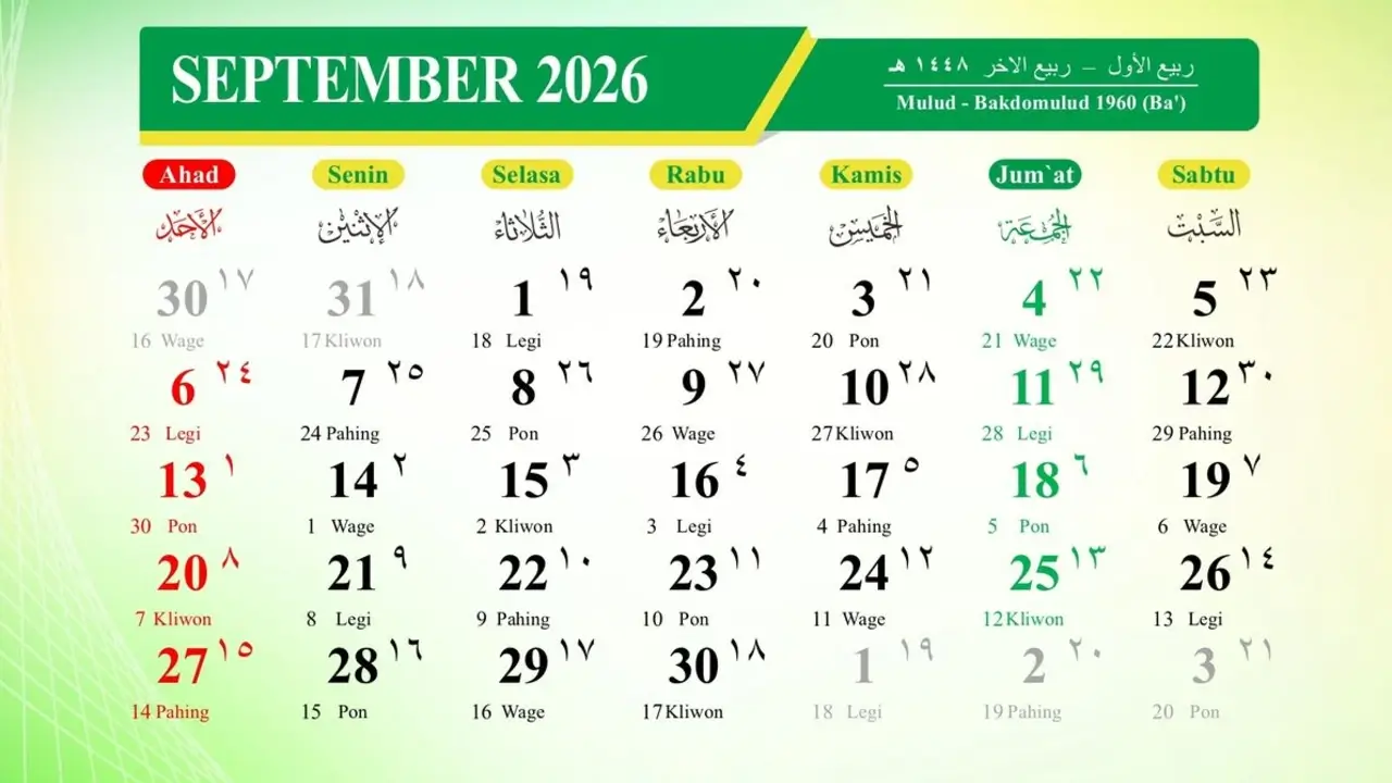 Kalender Bulan September 2026