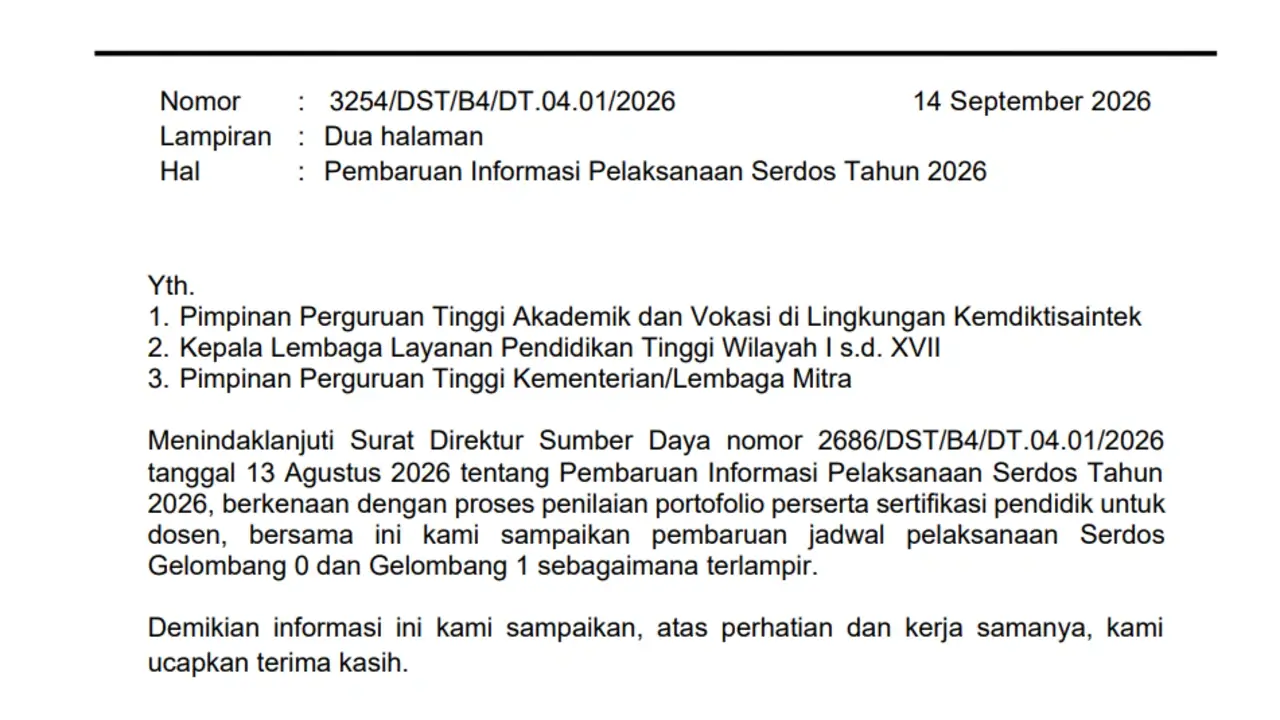 Jadwal Serdos 2026 Terbaru