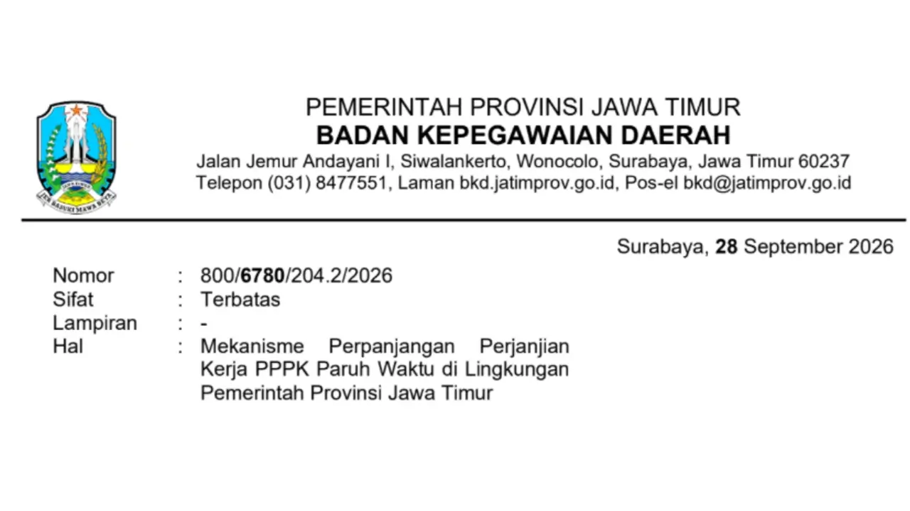 Mekanisme Perpanjangan Perjanjian Kerja PPPK Paruh Waktu Jatim