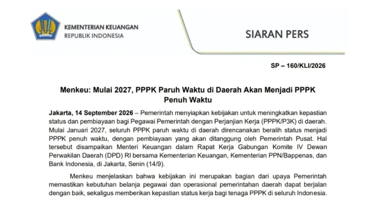 PPPK Paruh Waktu Akan Menjadi PPPK Penuh Waktu Mulai 2027 dan Ditanggung Pusat