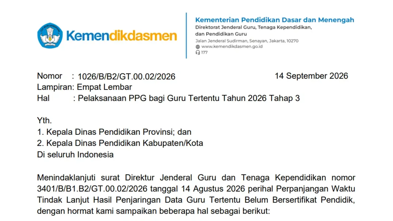 Pelaksanaan PPG Guru Tertentu Tahap 3 Tahun 2026
