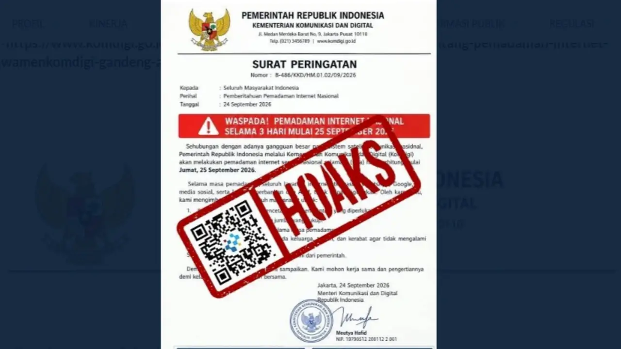 Surat Peringatan Pemadaman Internet 25-27 September 2026 HOAKS