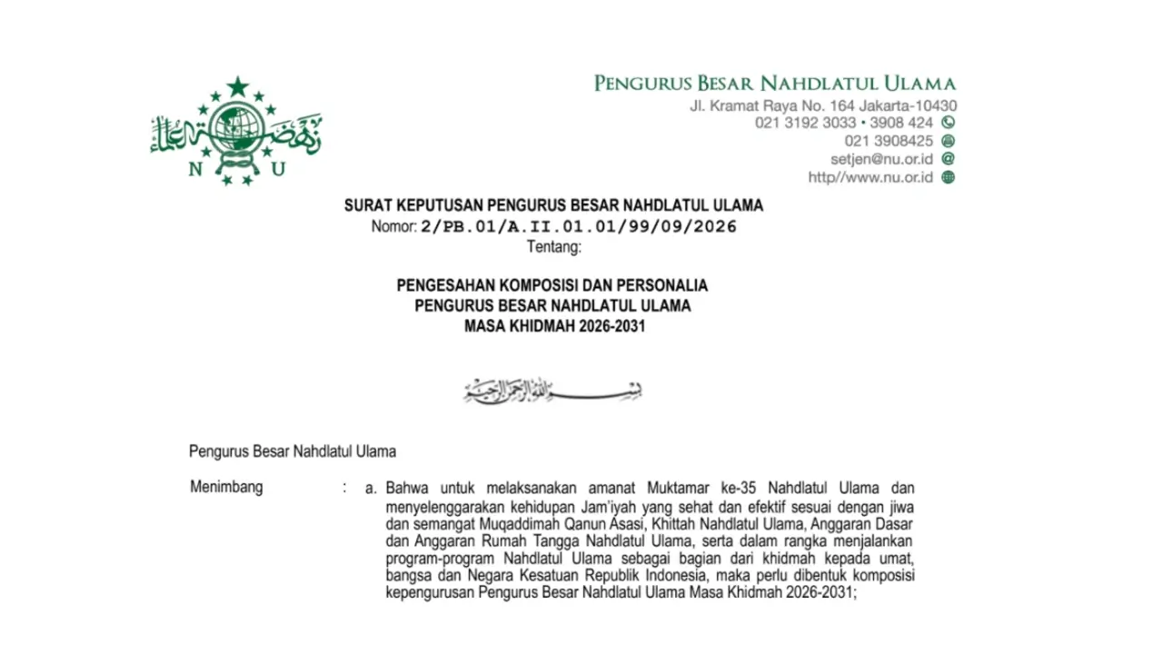Susunan Pengurus PBNU 2026-2031 Resmi