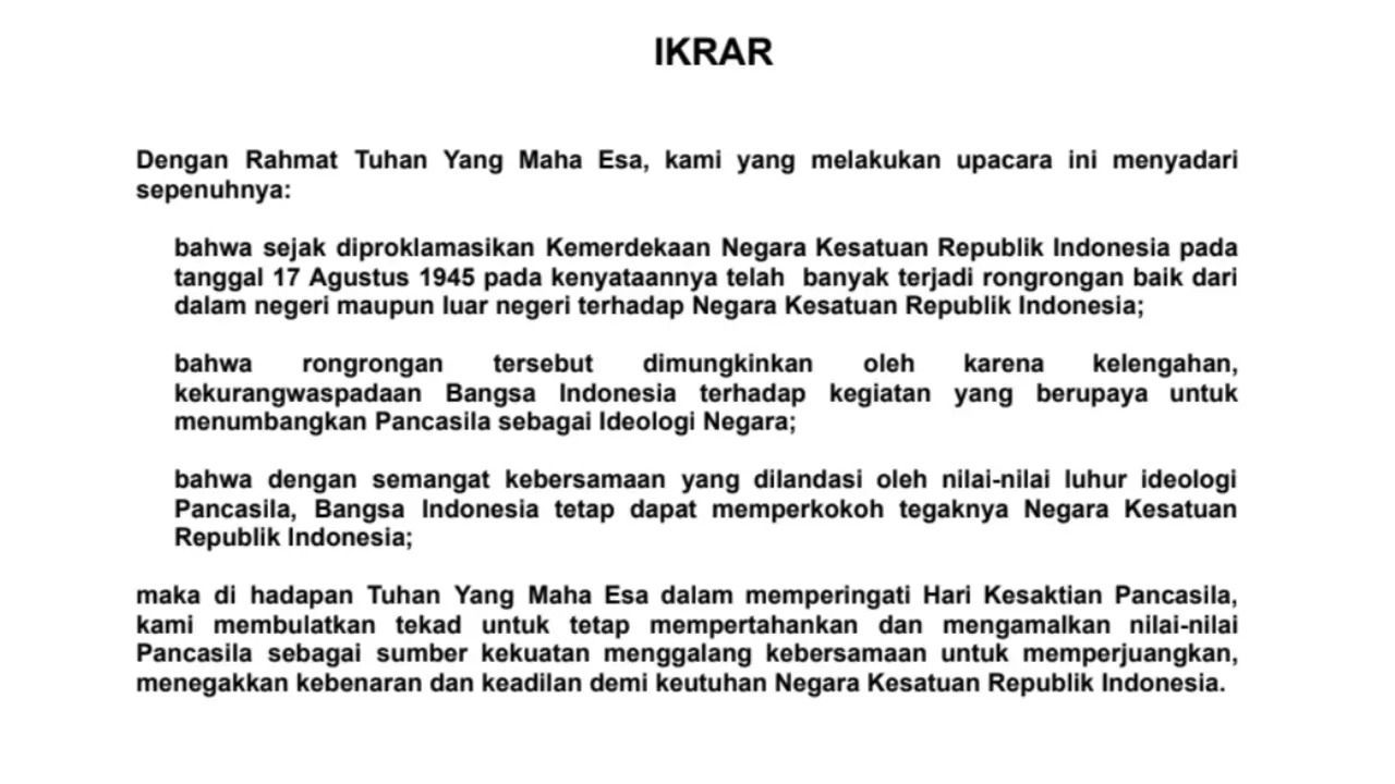 Teks Ikrar Hari Kesaktian Pancasila Kemenbud 2026