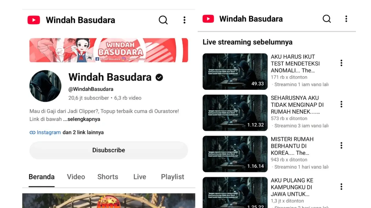 Channel YouTube Windah Basudara Diduga Kena Hack