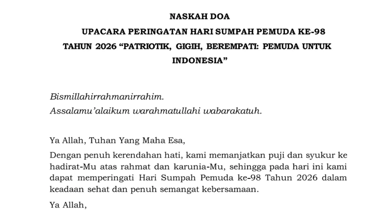 Doa Upacara Hari Sumpah Pemuda 2026