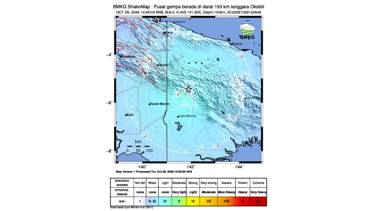 Gempa Bumi Hari Ini M 6,0 Guncang Merauke Papua 29 okt