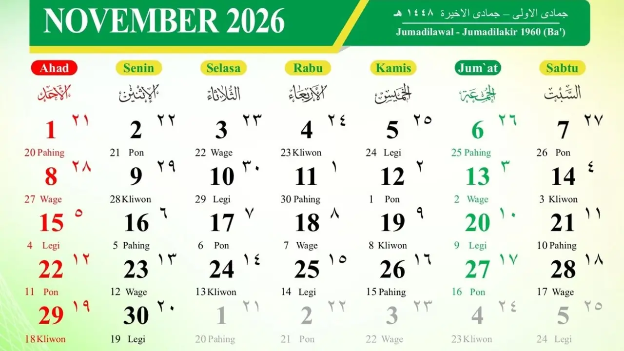 Kalender Jawa November 2026